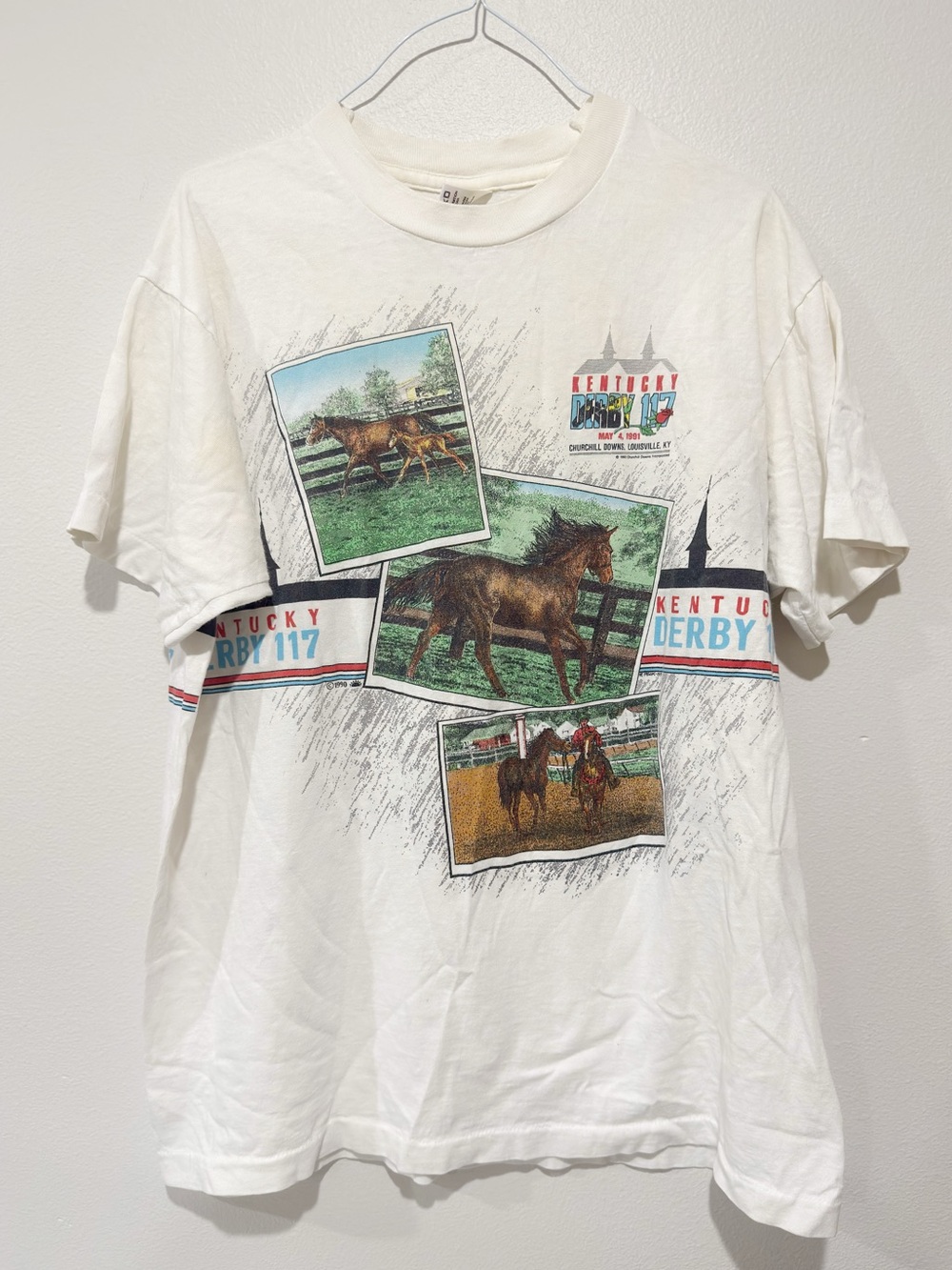 Vintage 1991 Kentucky Derby 117 T-Shirt Fruit of the Loom XL USA Horse Racing 90